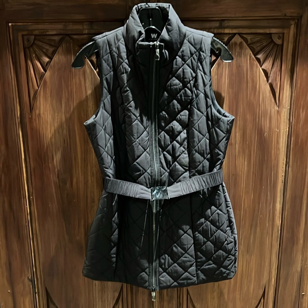 W by Worth Black Quilted Vest with Belt - Elegant Winter Layer